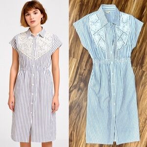 NWOT POL Blue and White Striped Gingham Shirt Dress